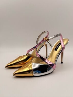 Nine West Metallic Slingback Heels Women’s Size 7 Gold Silver Pointed Toe